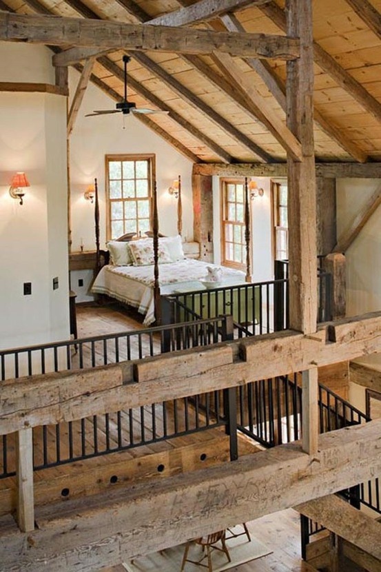 rustic bedroom barns barn loft wood cabin beams interior exposed decor bedrooms conversion inside walls architectureartdesigns