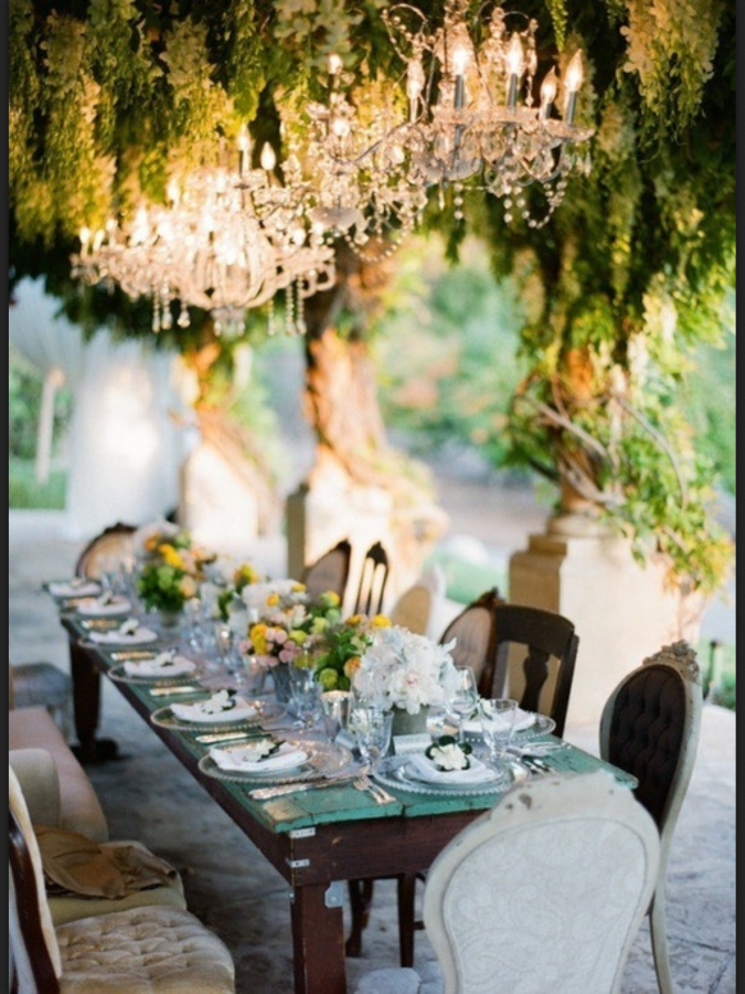 chandelier garden outdoor chandeliers charming dinner elegant patio decor french country outside source decorations dining table chairs chic cottage rustic