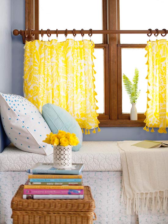 curtains diy sew budget friendly curtain sewing window yellow half kitchen room living cortinas tassels shades made inch treatments cafe