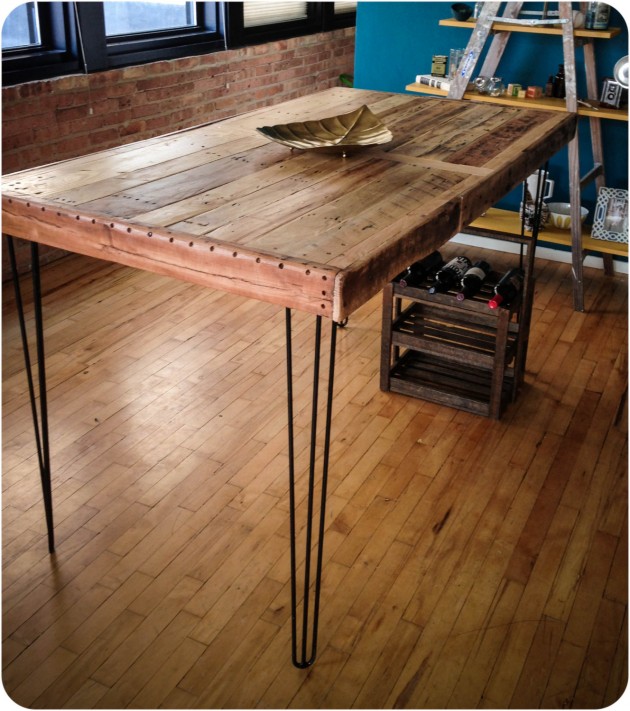 Reclaimed Wood Dining Table with hairpin legs