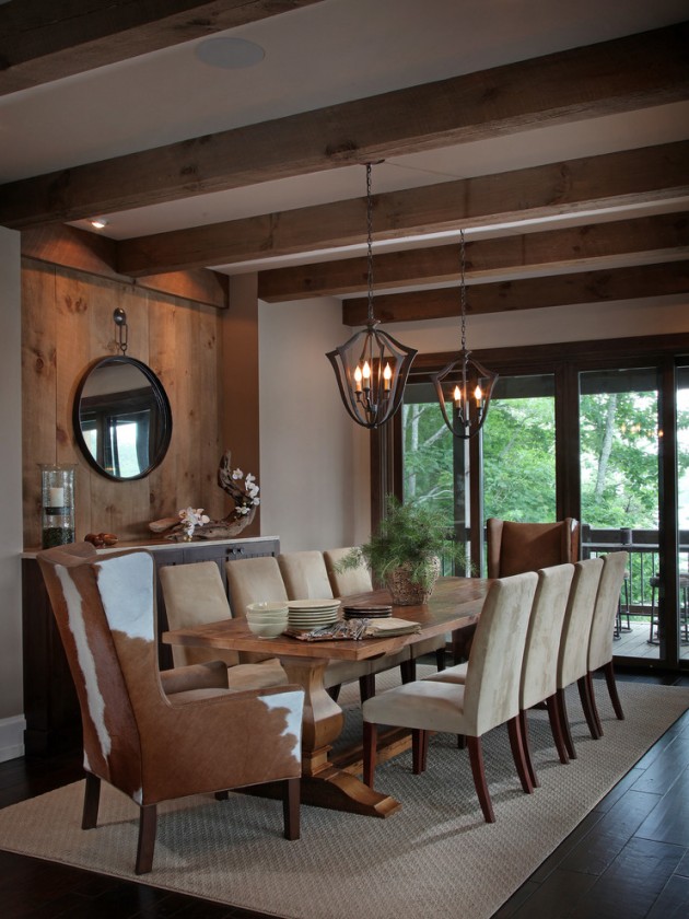 rustic dining room lodge cabin warm cozy designs modern atlanta homes decor style bluff lake dinning completed area table architects