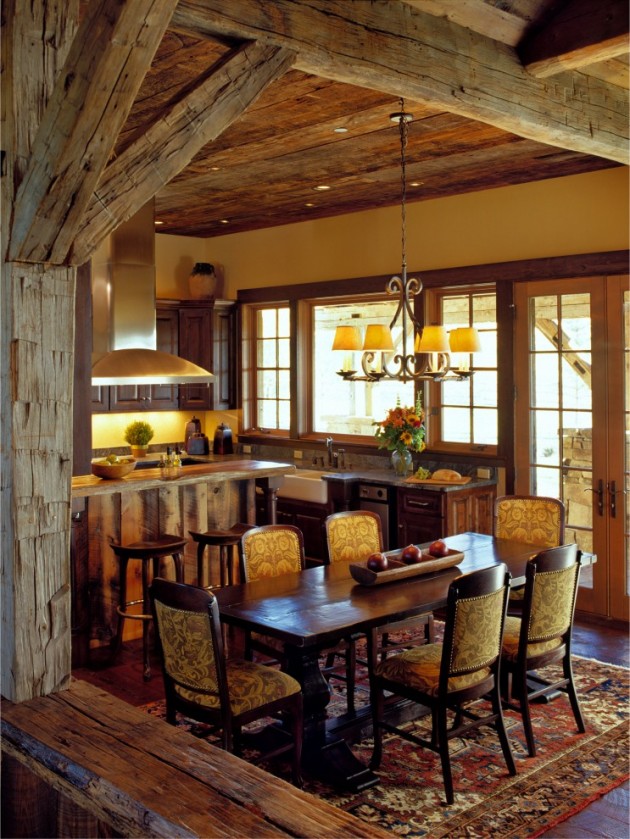 rustic dining cabin warm cozy designs kitchen decor cottage interiors wood log western area logs