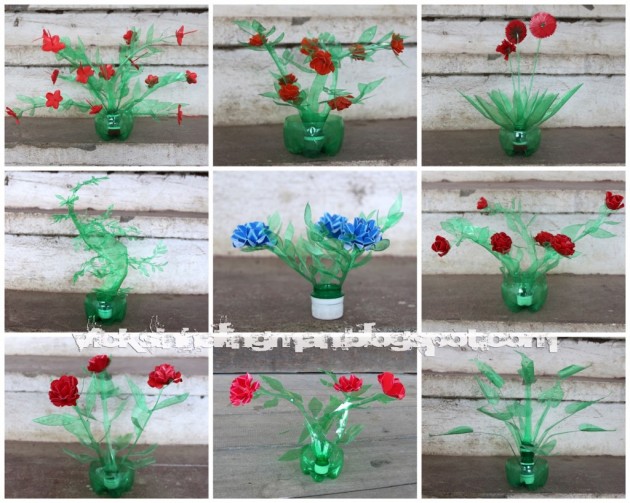 #7 Flower Pots and Flowers Realized From Plastic Bottles