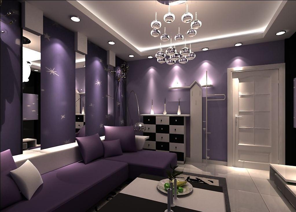 purple and white living room