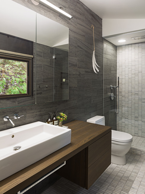 gray bathroom design ideas - 16 beautiful mid century modern bathroom designs that are