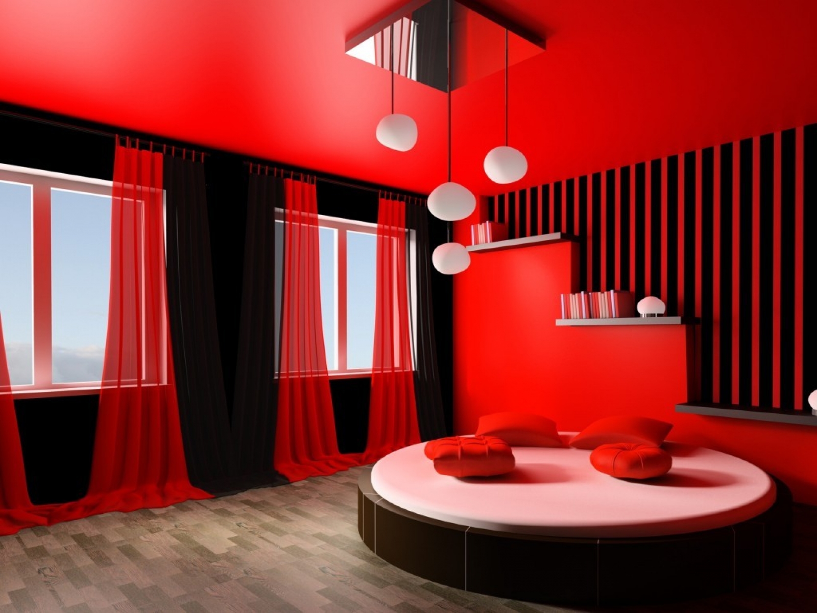 Modern Eclectic Red And Charcoal Bedroom