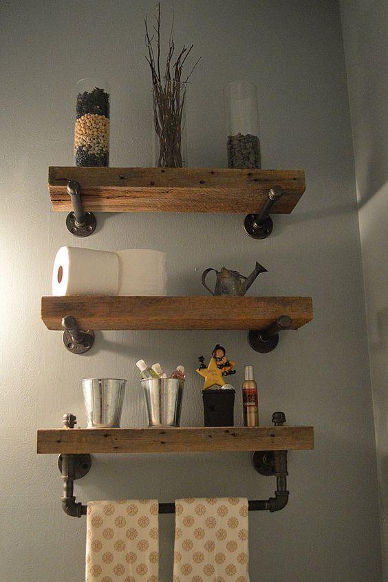 bathroom shelves diy wooden shelf decor bath wood shelving shower storage toilet decorative source dark rustic put above