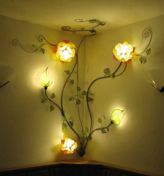 lamp flower wall corner light lights lamps decor room living made designs italian rose flowers yellow creative fixture extravagant seen