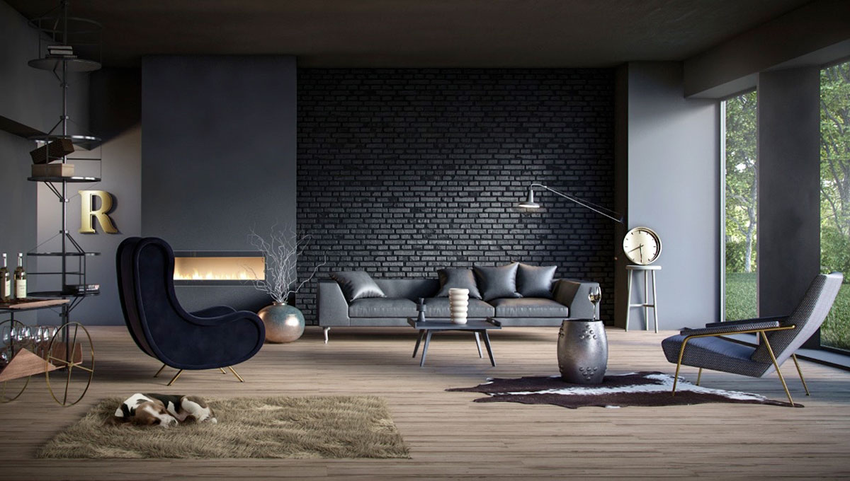 10 Splendid Living Rooms With Black Brick Wall For Dramatic