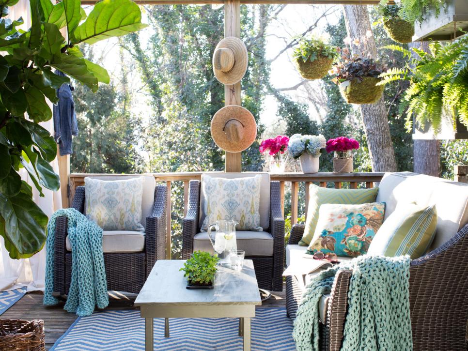 outdoor living area sitting space decorating spring cozy hgtv summer spaces door designs patio terrace rooms front cheerful dining garden