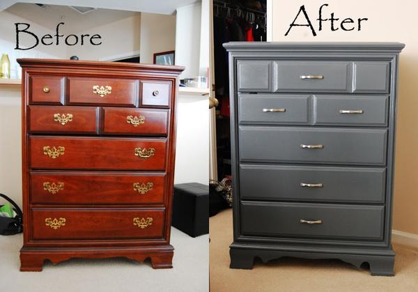 the process of re-painting old wooden furniture