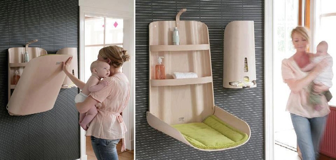 Baby Furniture from Bybo: Space Saving Wall Mounted Baby Changing Table