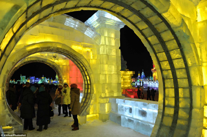 Incredible Ice Sculptures Come Alive Through LED lights, Harbin