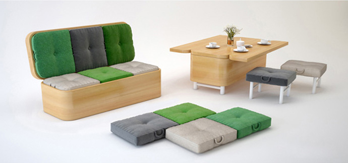 Convertible Sofa Easily Transformed into a Small Dining Table