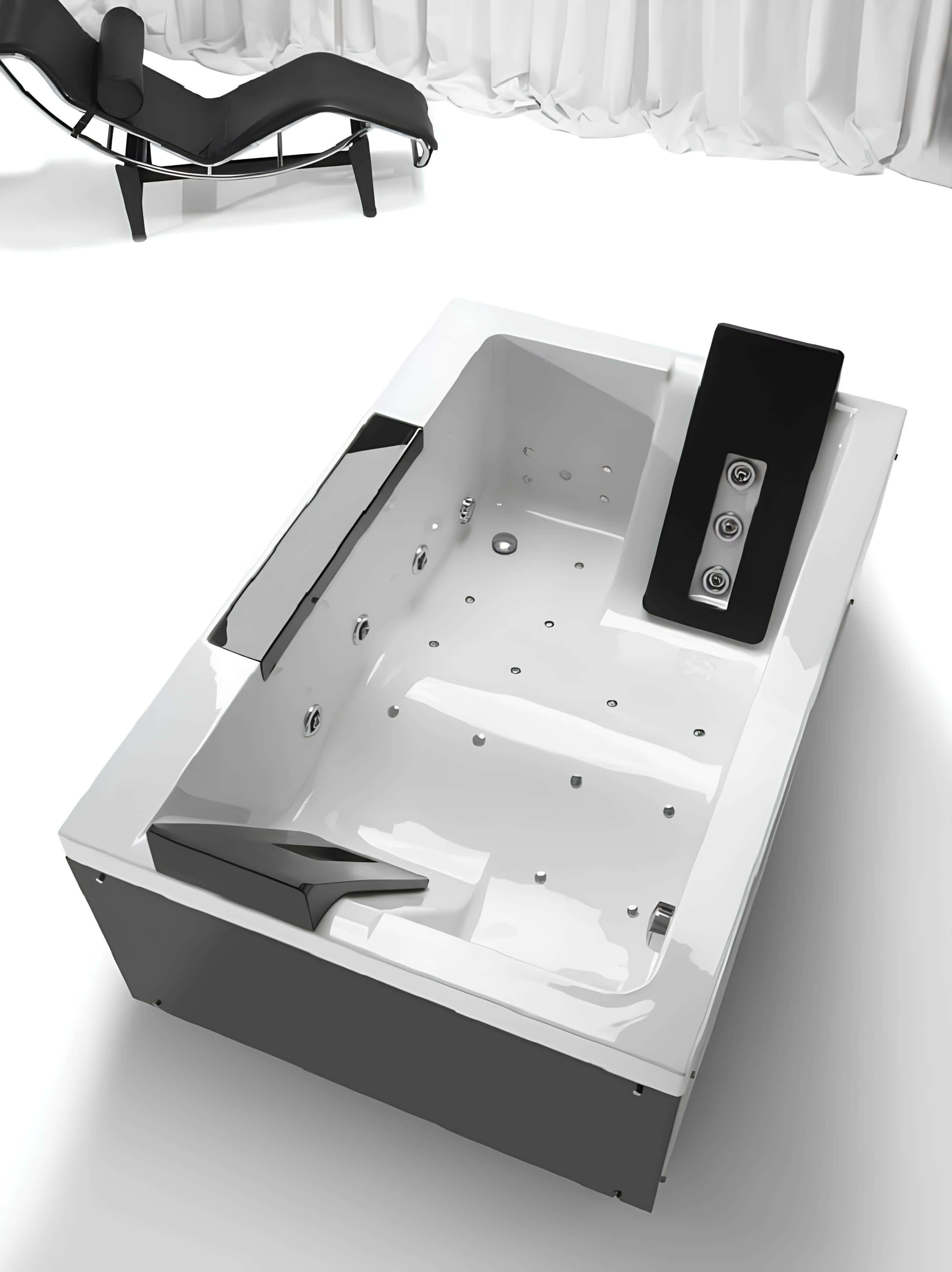 Sleek Modern Black and White Jetted Bathtub Contemporary black and white jetted bathtub with lounge seating