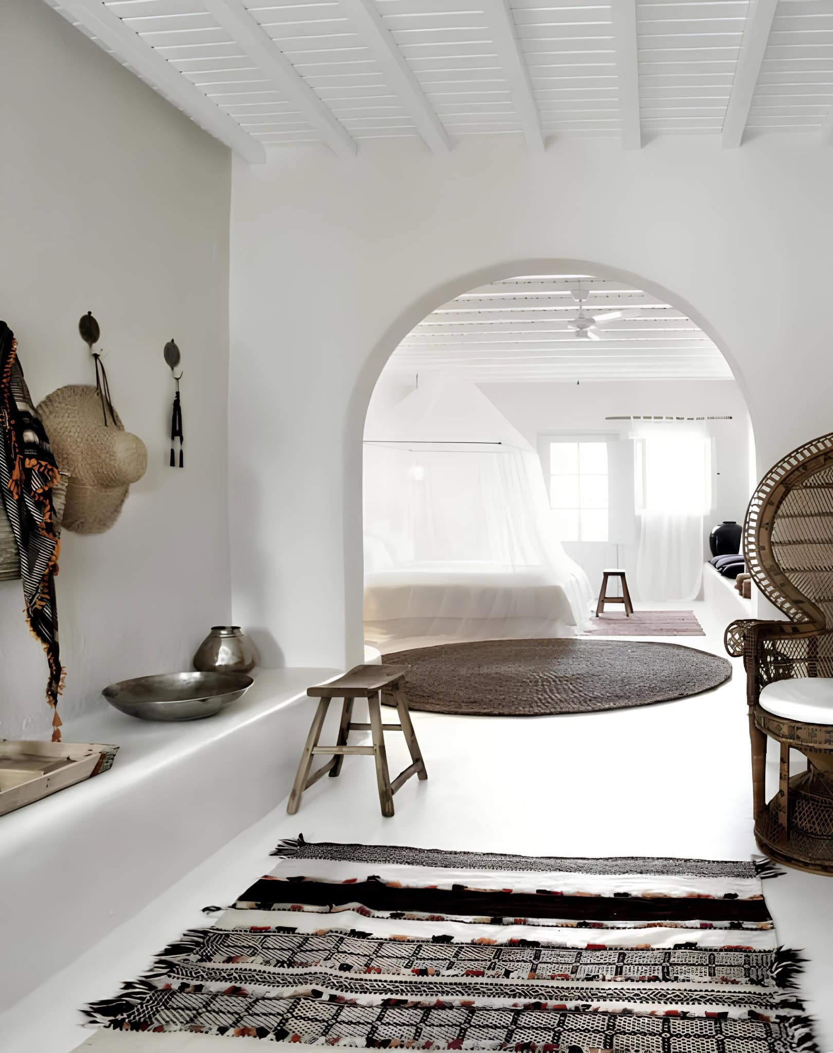 Boho Minimalist Bedroom Archway Design Boho minimalist bedroom with neutral tones, archway, and rustic decor.