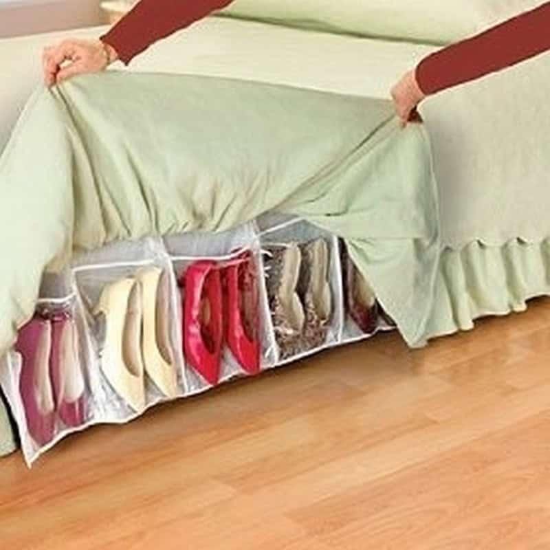 1. Store shoes underneath a bed skirt. scarpe-ingegno-1