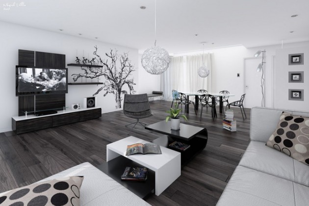 20 Wonderful Black and White Contemporary Living Room Designs