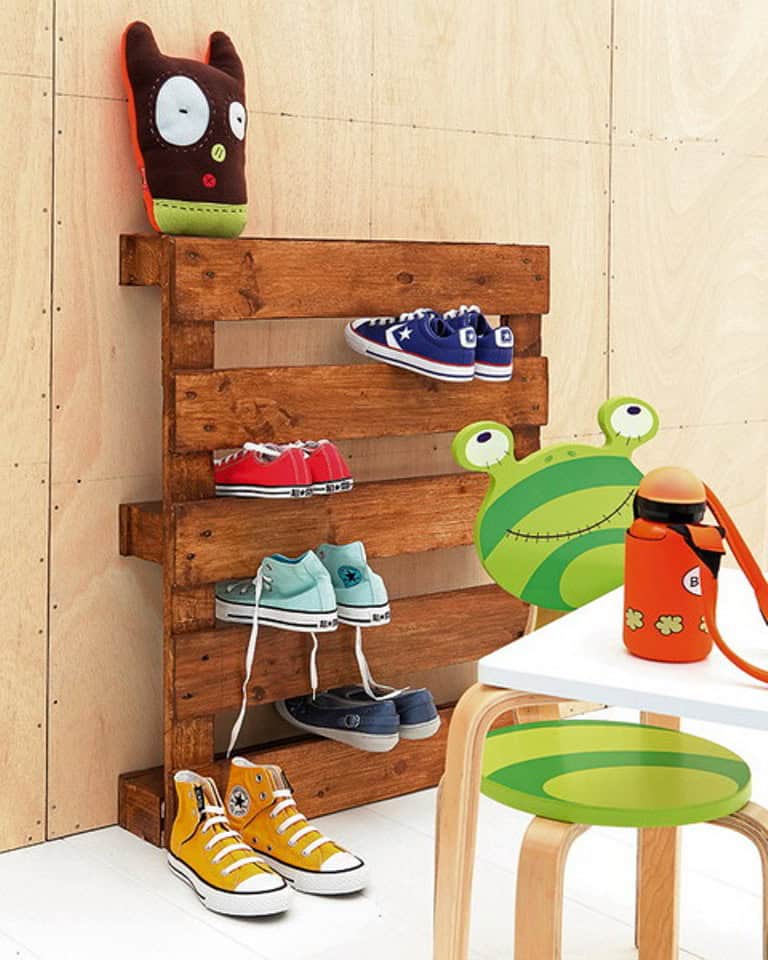 1. Use old pallets and make them shelves for the sneakers. 1
