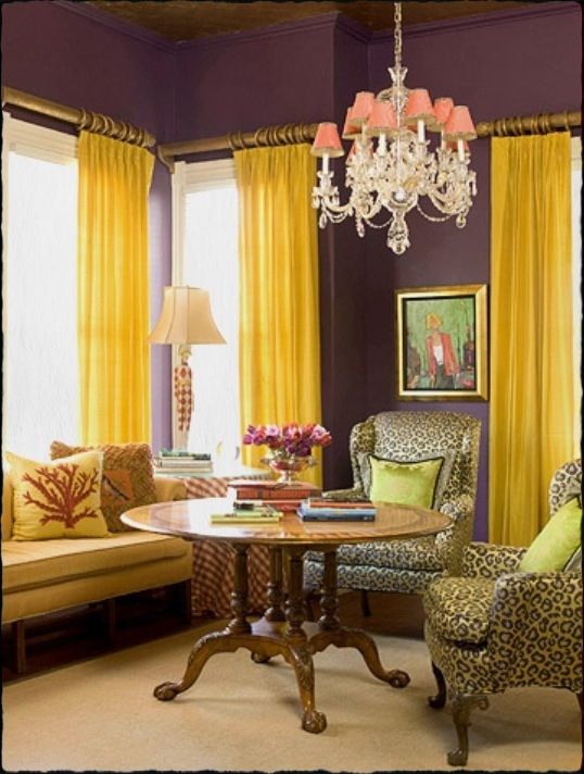 yellow purple curtains interior living rooms chic designs walls paint bedrooms bedroom source plum read spaces architectureartdesigns