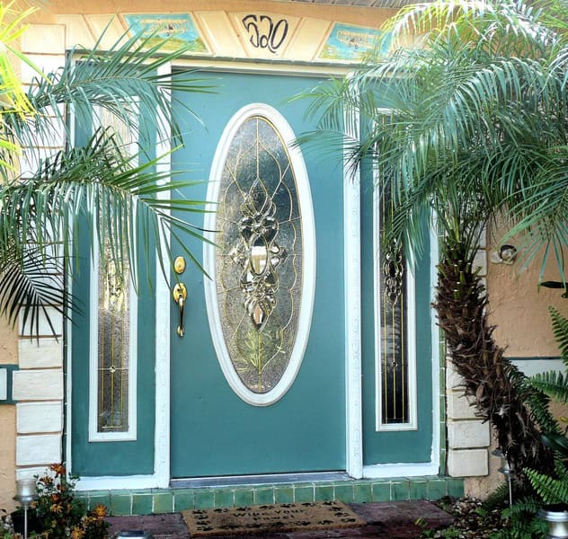 muted blue green front door coastal calm