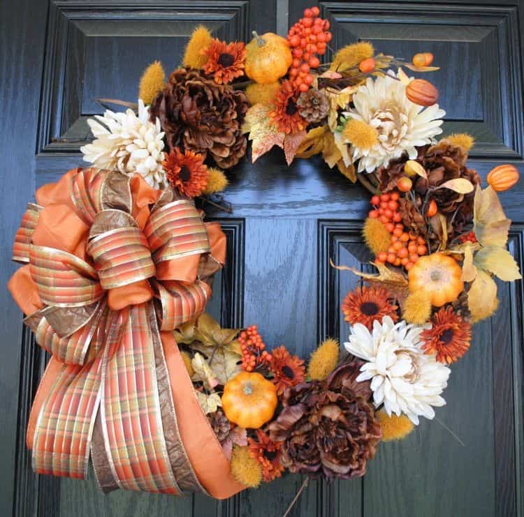 DIY wreath with mixed autumn foliage