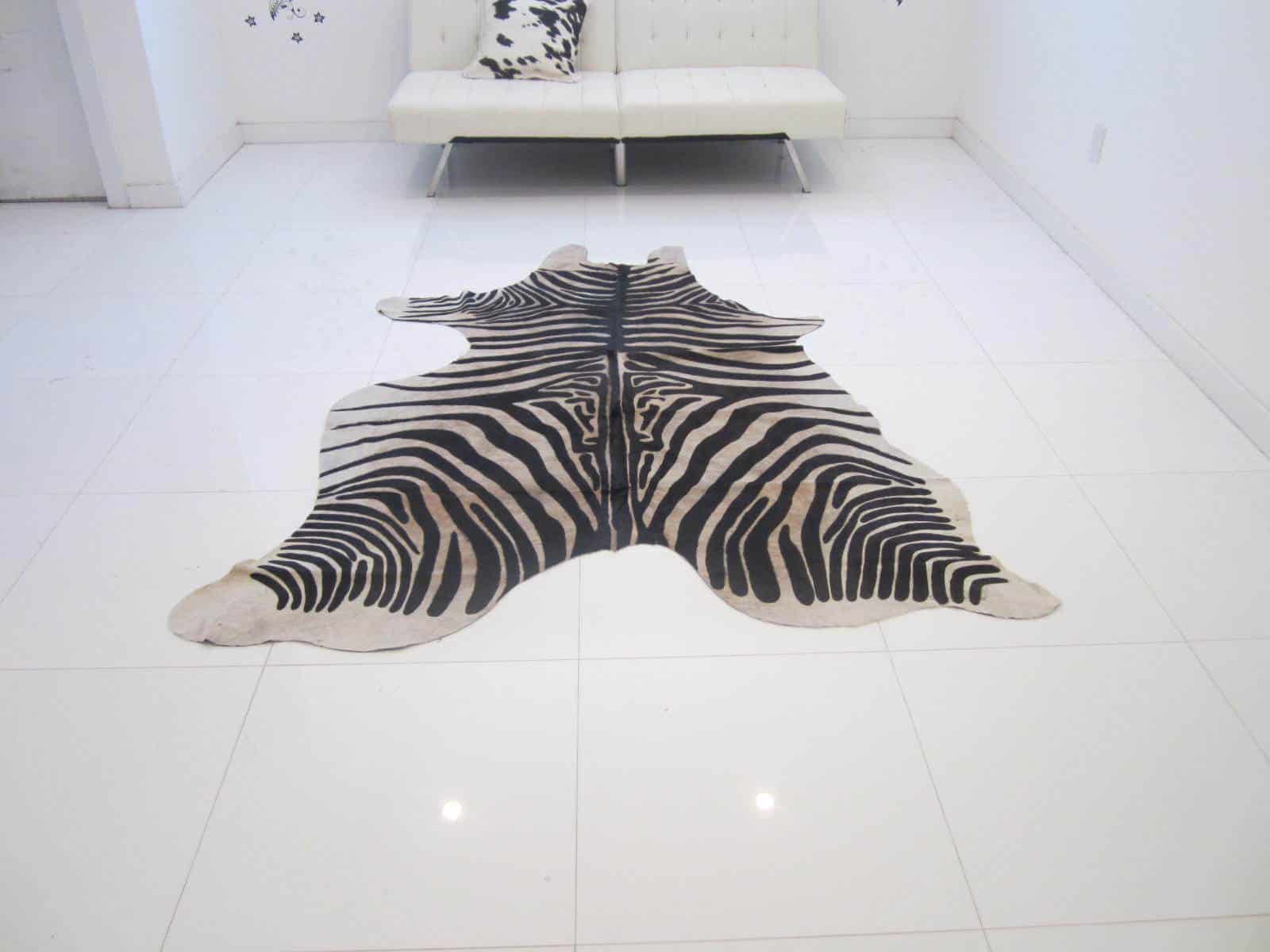 Zebra Print Cowhide Skin Rug 3