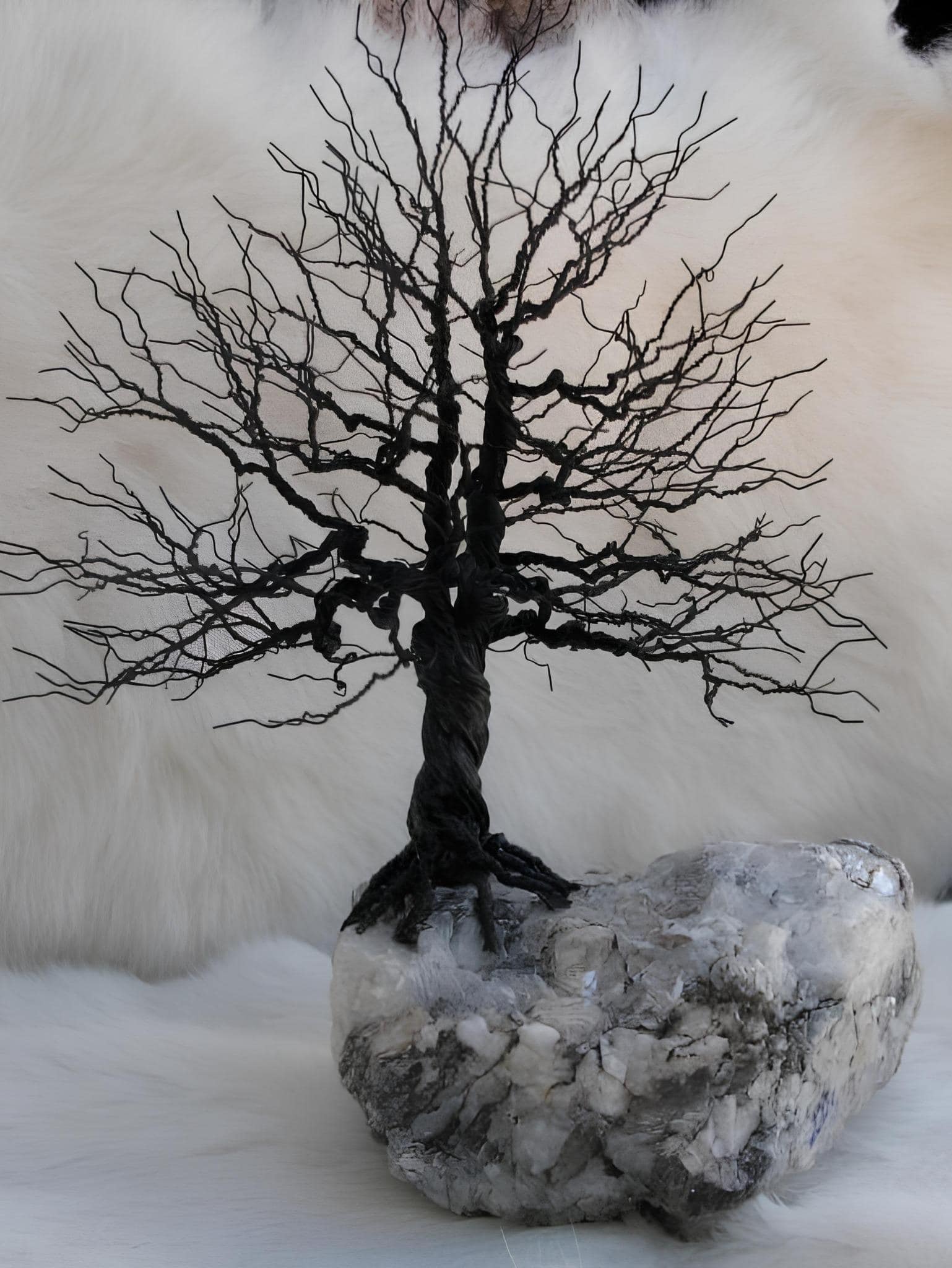 Bare Wire Tree Sculpture On Crystal Base