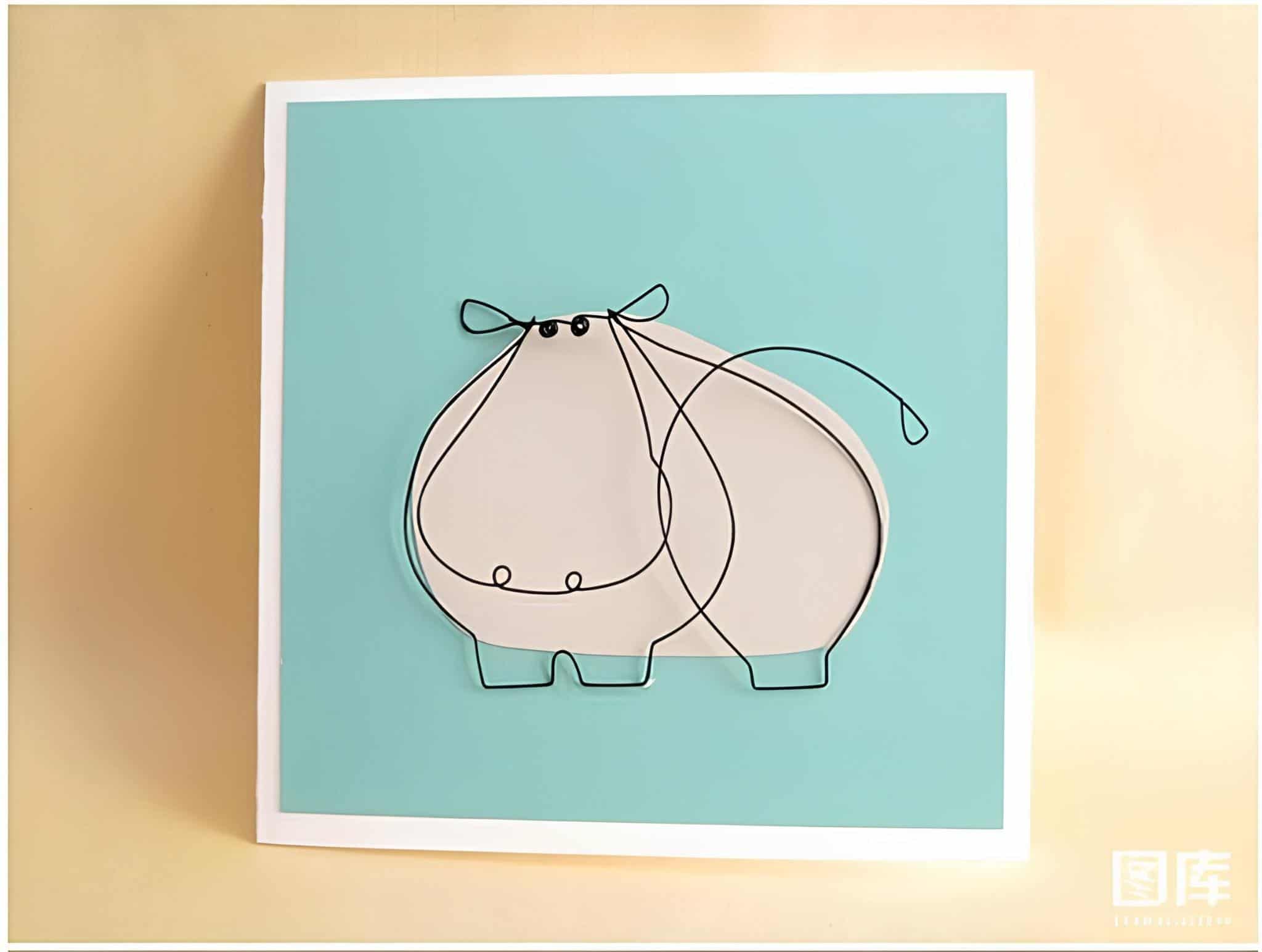 Cute Hippo Wire Outline Wall Art