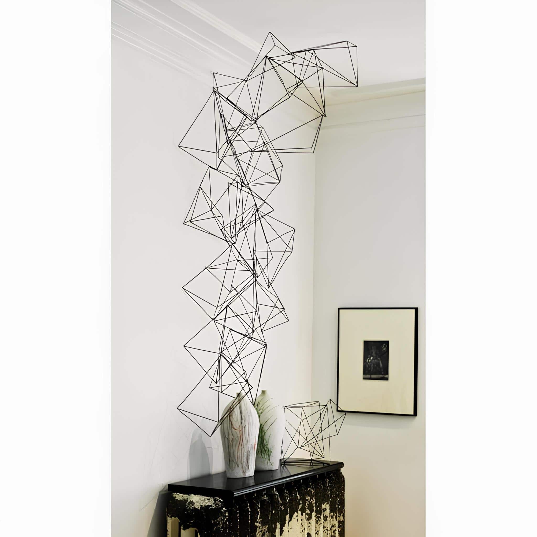 Geometric Wire Wall Sculpture In Corner