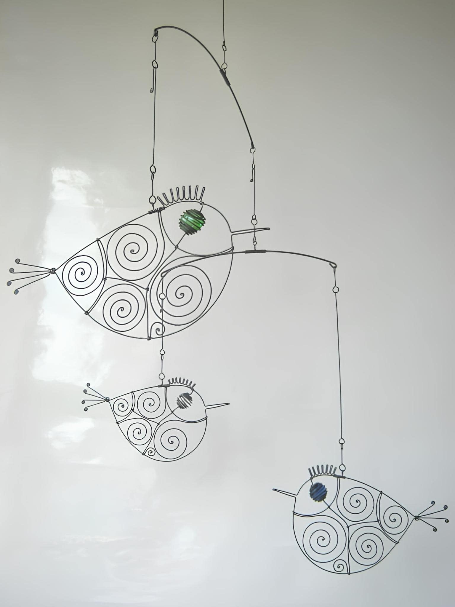 Hanging Spiral Wire Birds Mobile