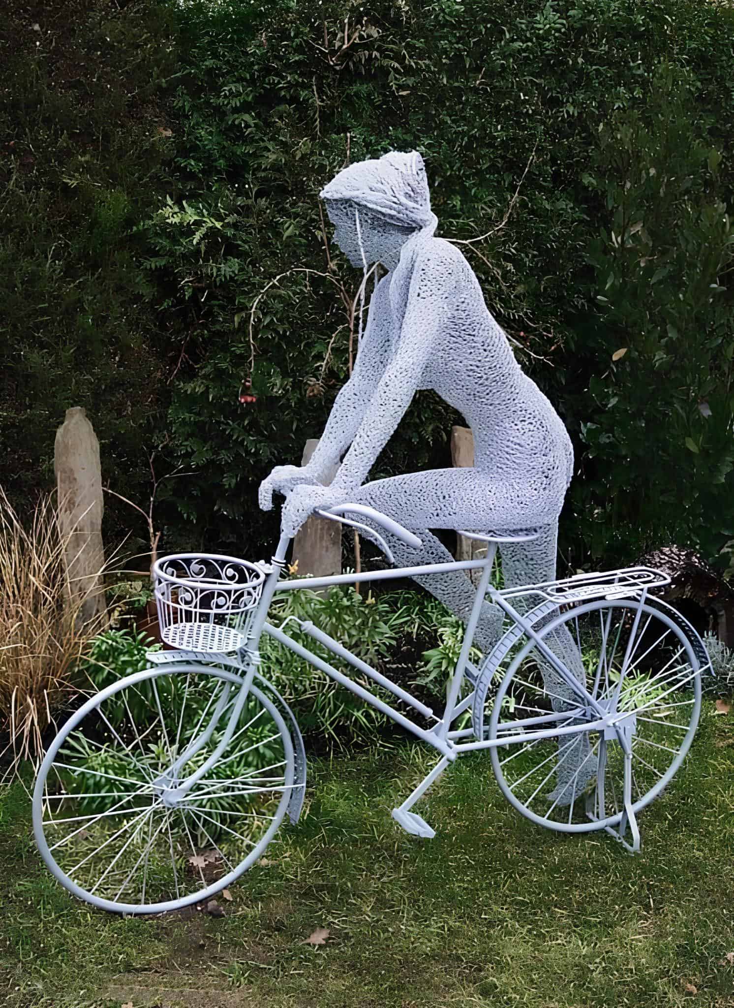 Life Size Wire Woman Riding Bicycle