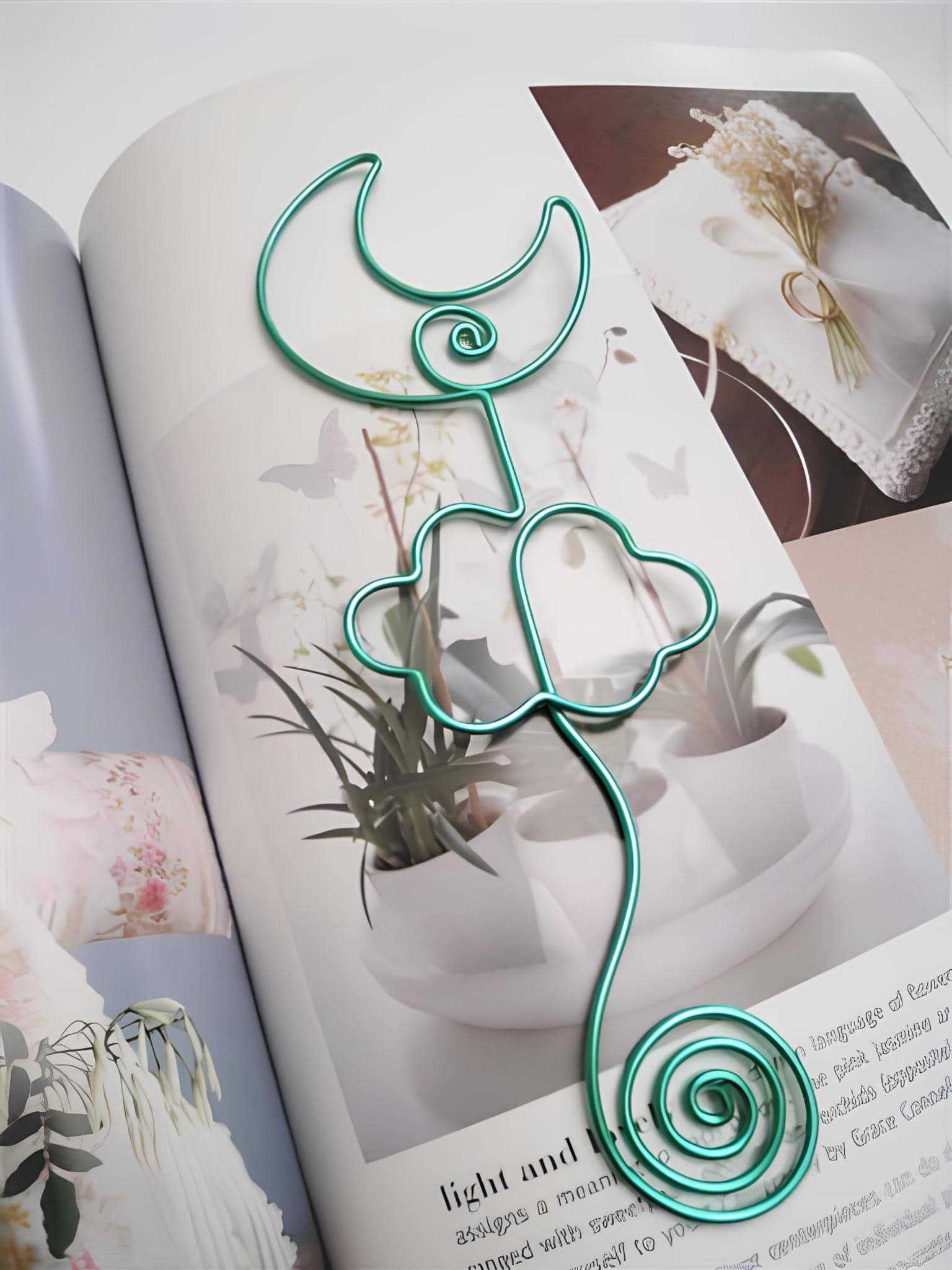 Minimalist Wire Moon And Cloud Art On Magazine