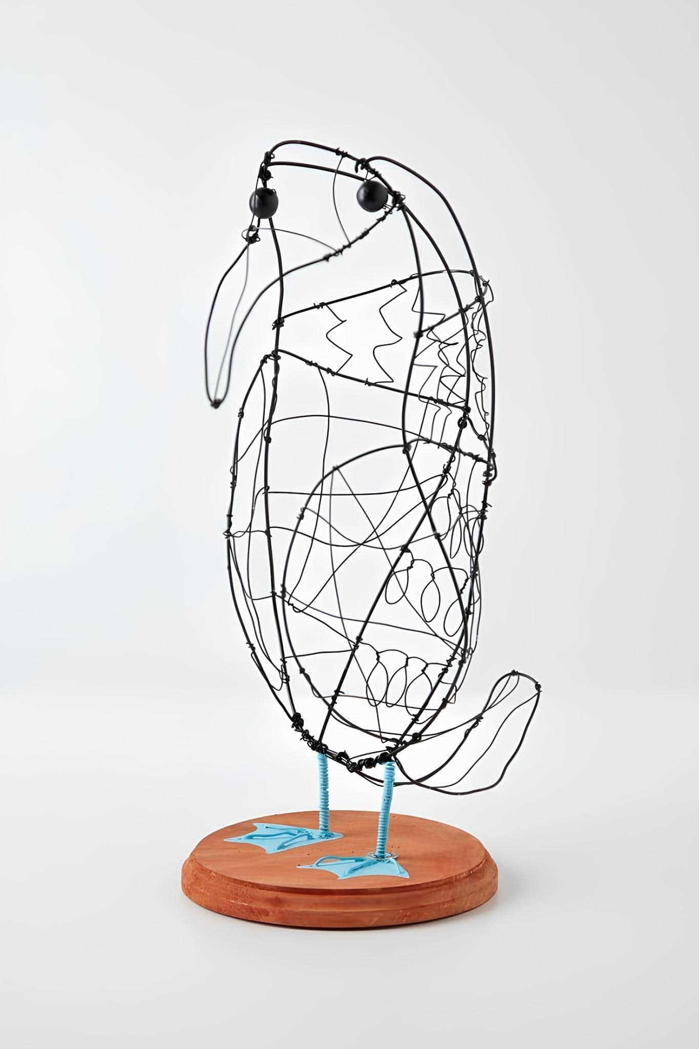 Quirky Wire Penguin Sculpture On Wooden Base
