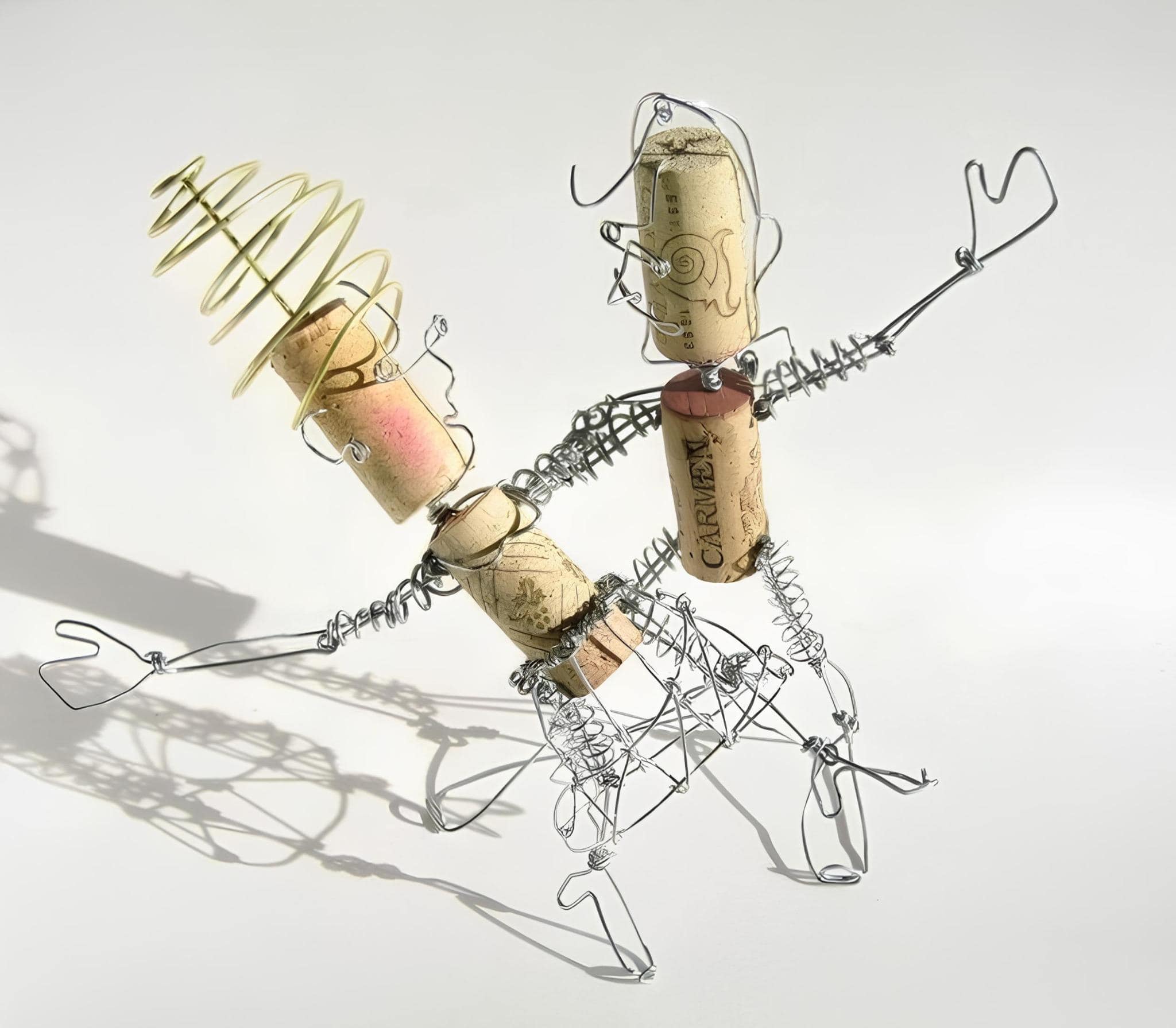 Whimsical Wire And Cork Figures Dancing