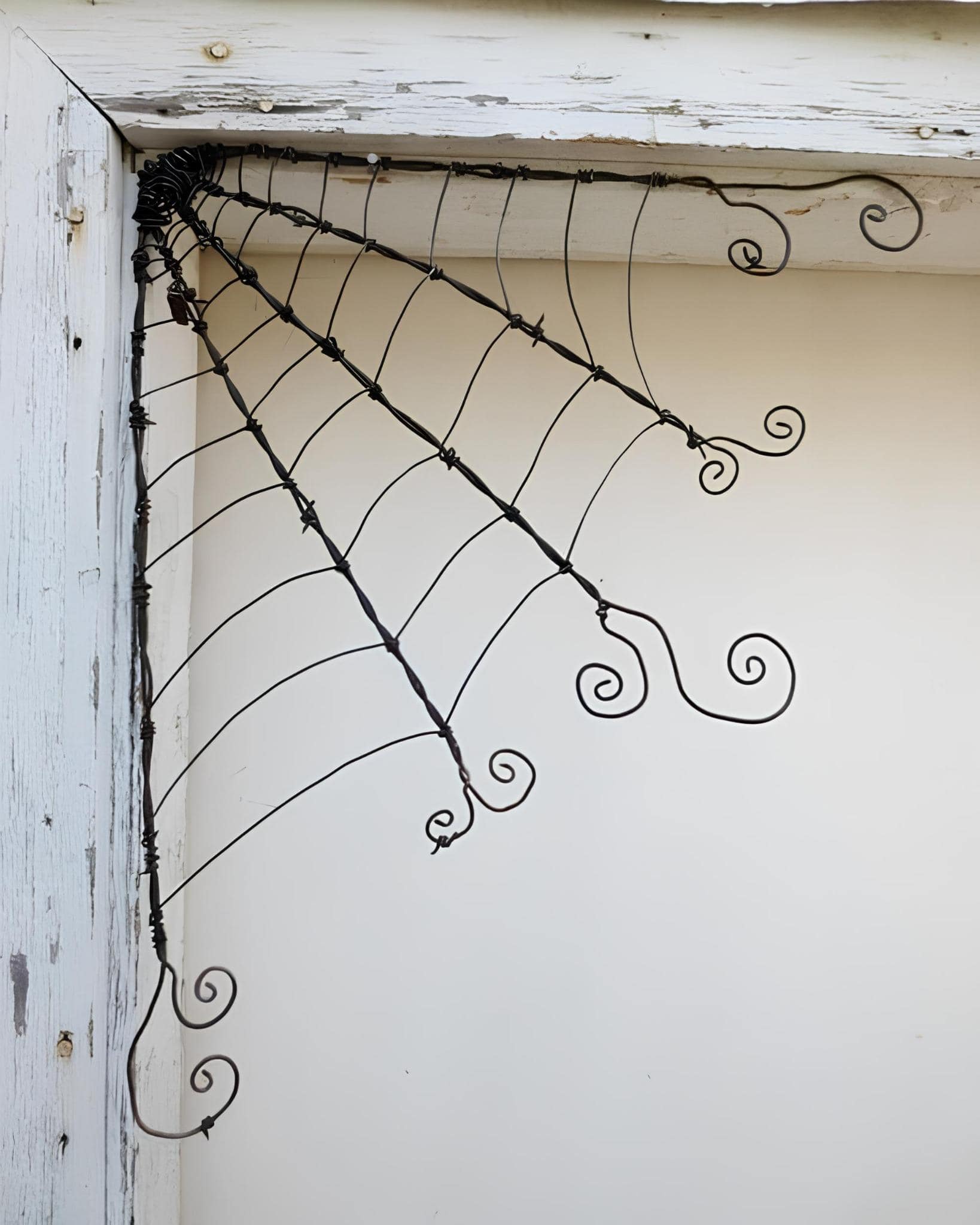 Whimsical Wire Spiderweb In Door Frame
