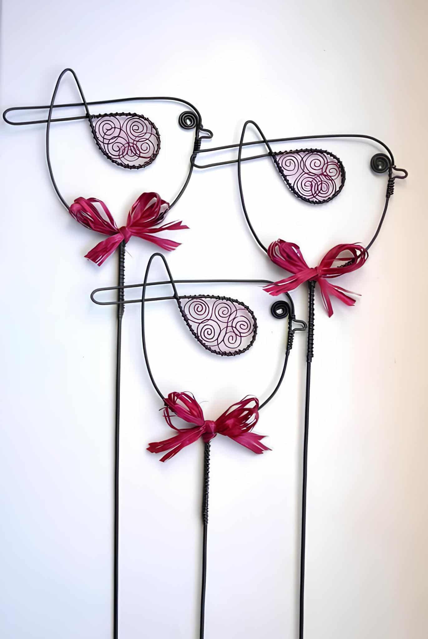 Wire Bird Wall Art With Ribbons