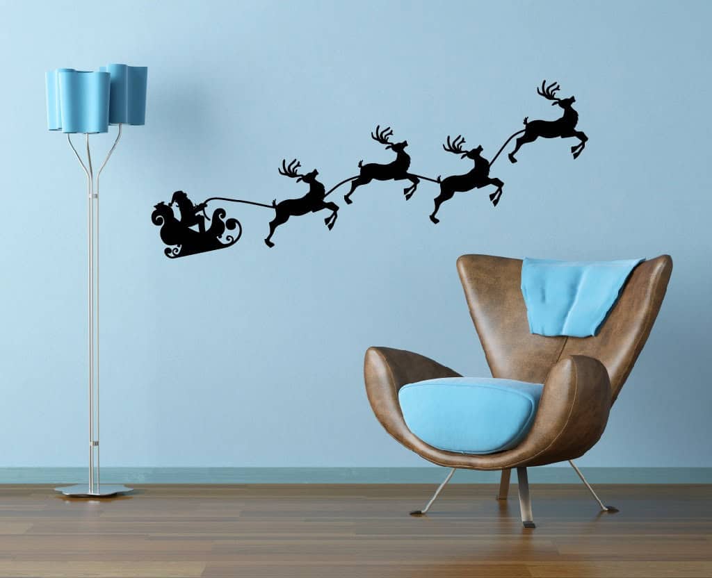 Christmas Decor Santa’s Sleigh and Reindeer Wall Decal 20 Creative Christmas Decorating Ideas with Decals (11)