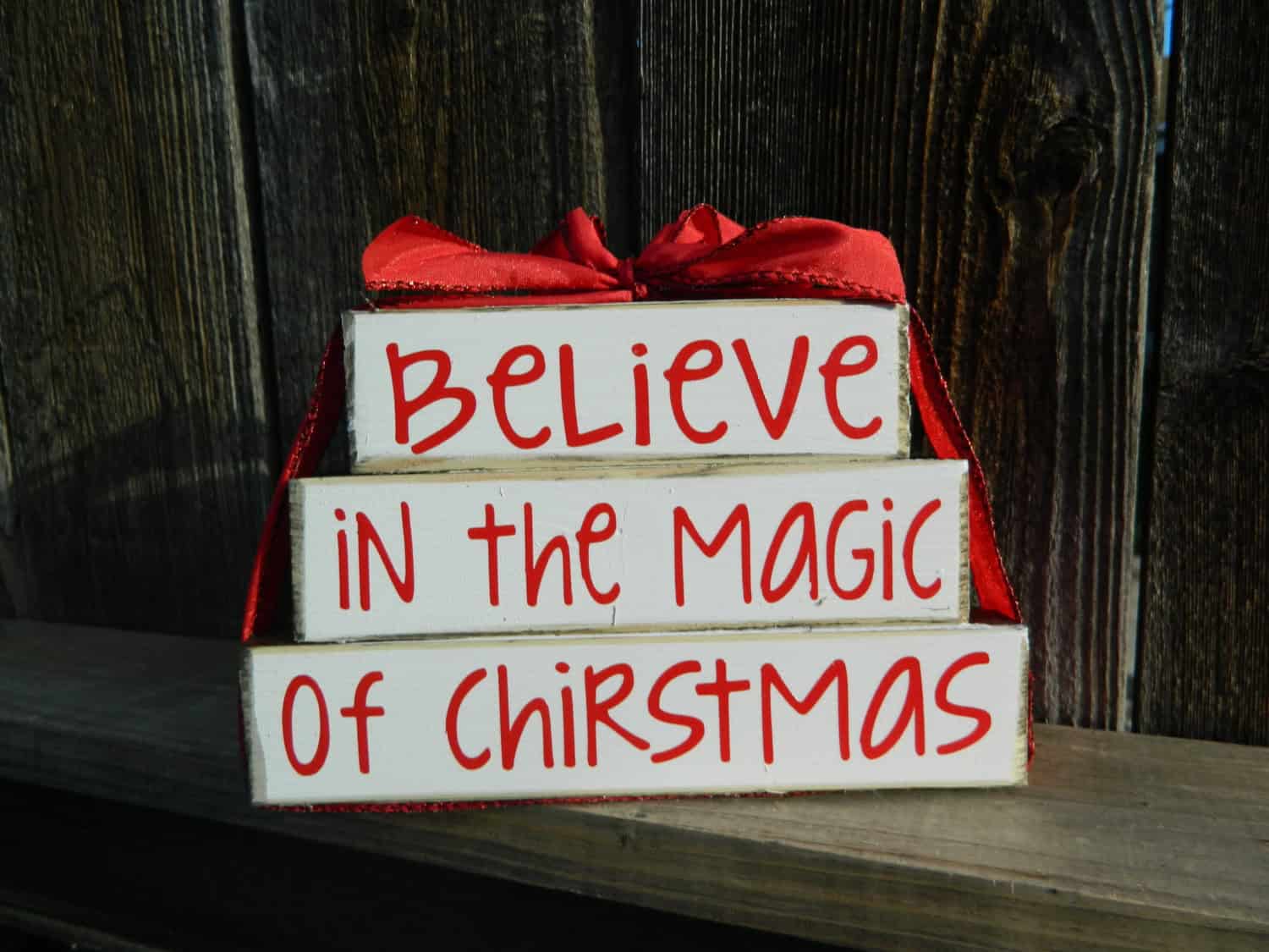 “Believe in the magic of christmas” wood stacker 25 Creative Christmas Sign Decorations (19)