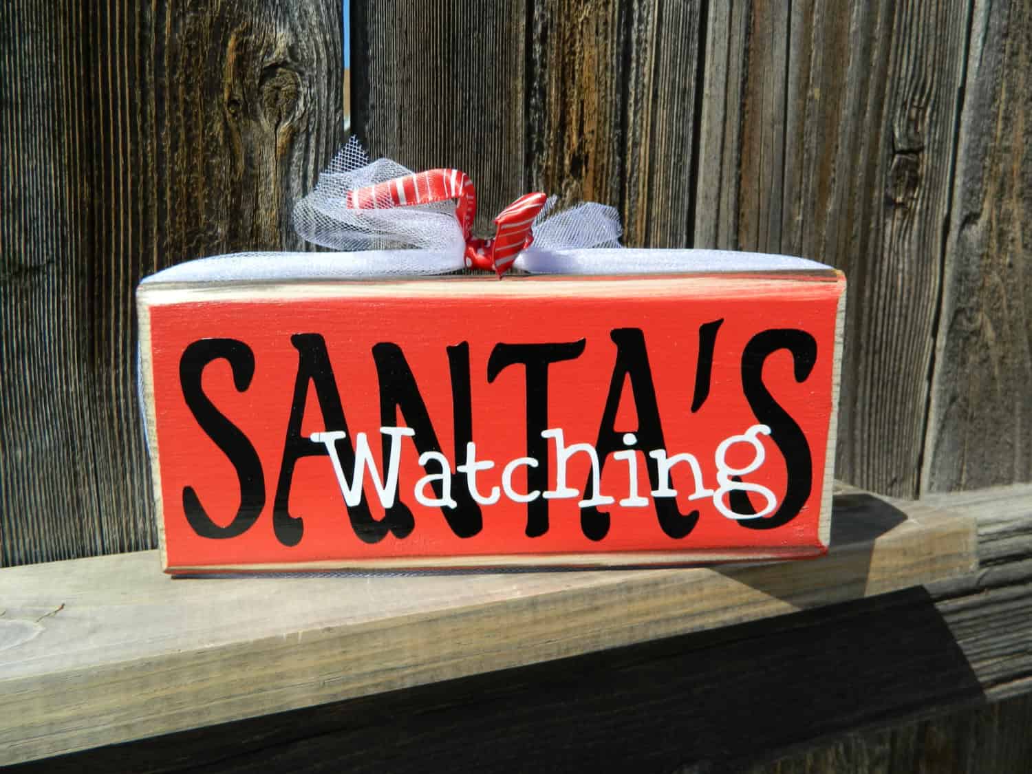 Santa’s watching wood block 25 Creative Christmas Sign Decorations (22)