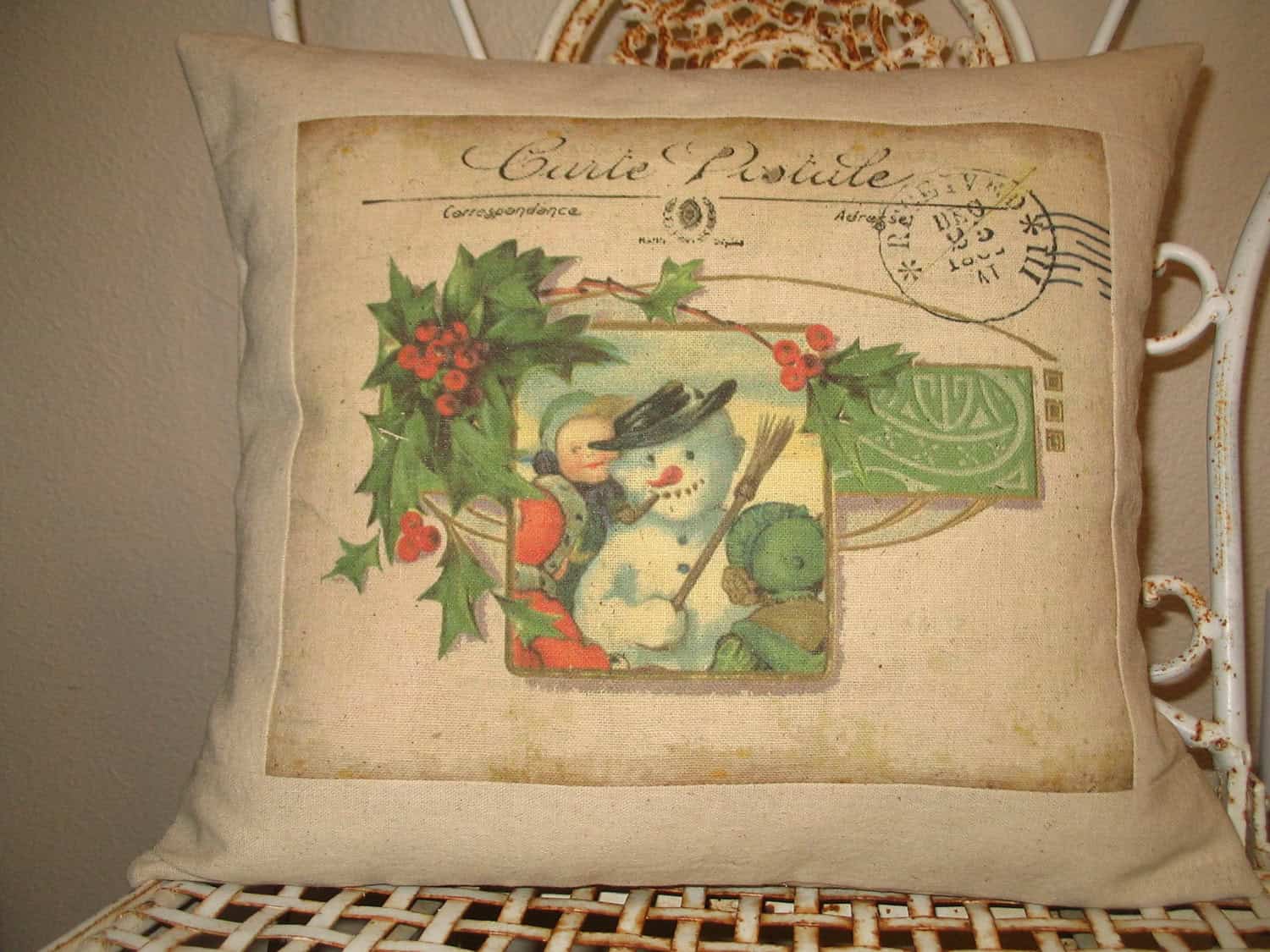 Vintage Snowman Christmas Postcard Throw Pillow Another Collection of 17 Christmas Pillow Designs (14)