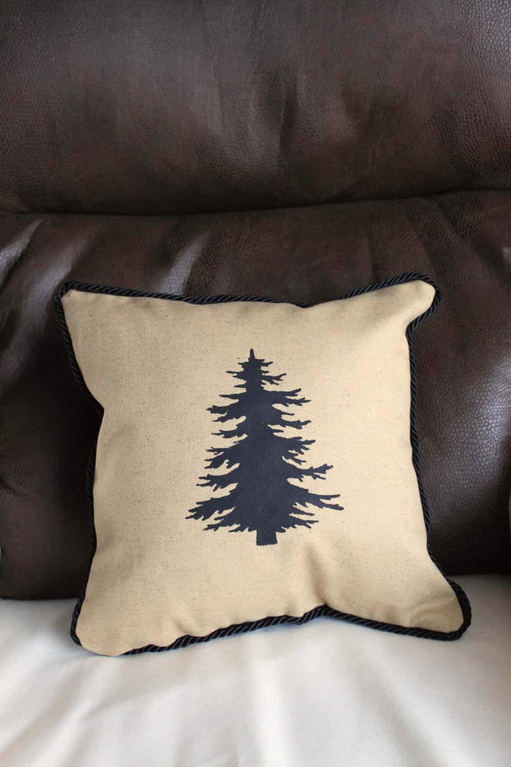 Gold Linen Christmas Pillow with Painted Black Christmas Tree and Black Suede Cloth Back Another Collection of 17 Christmas Pillow Designs (16)