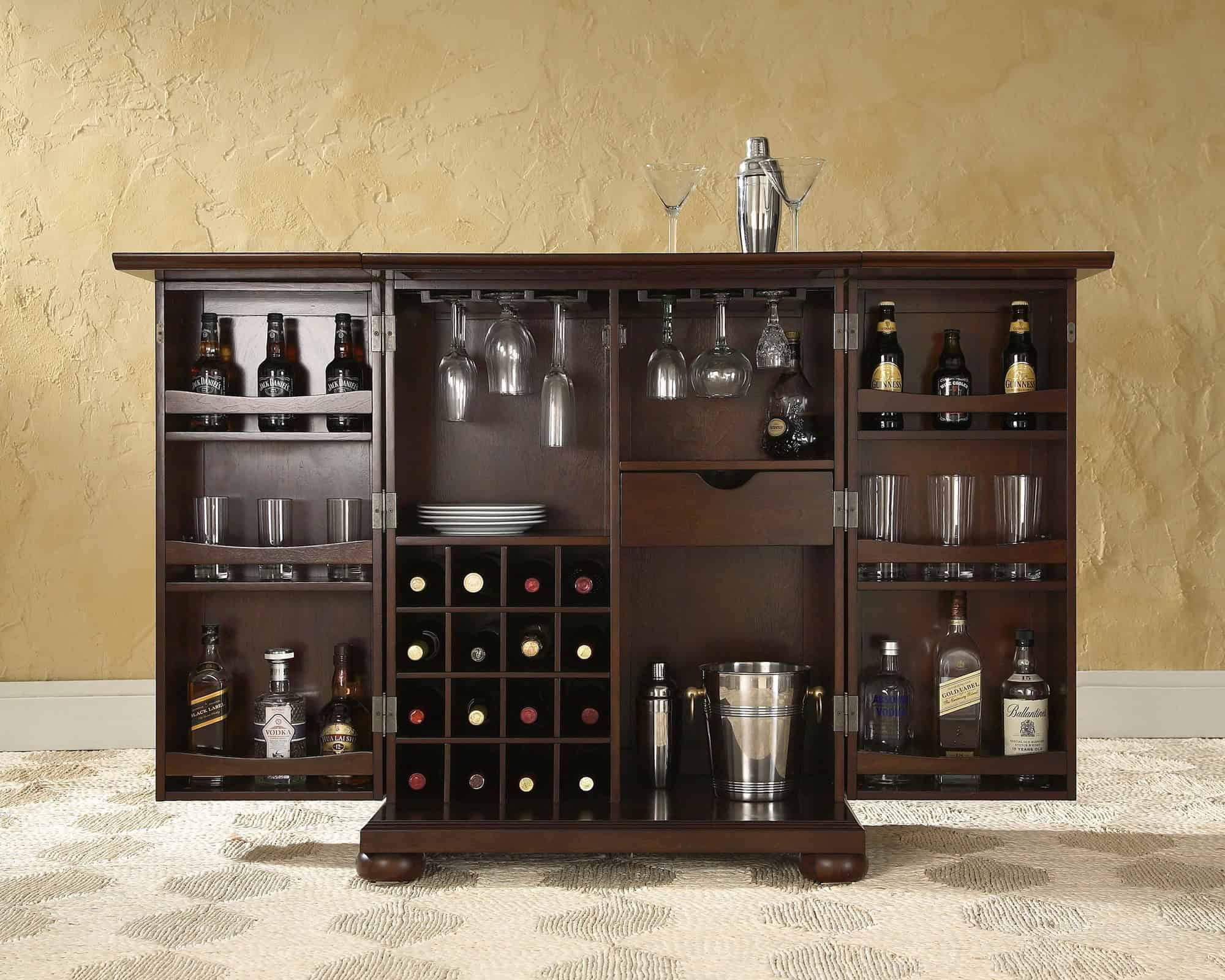 Crosley Alexandria Expandable Bar Cabinet in Vintage Mahogany 19 Classy Bar Designs for New Year's Party (5)