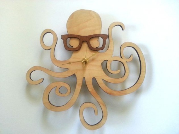Handmade Wood burned Octopus Clock