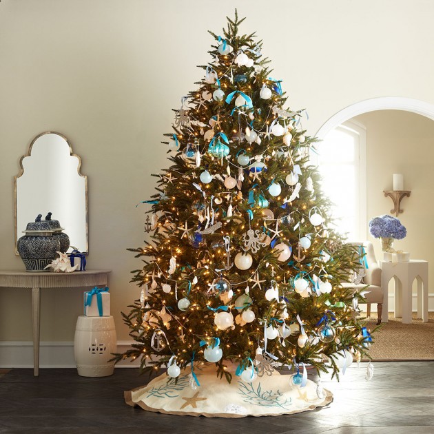 Coastal Christmas White and Blue Interior Design