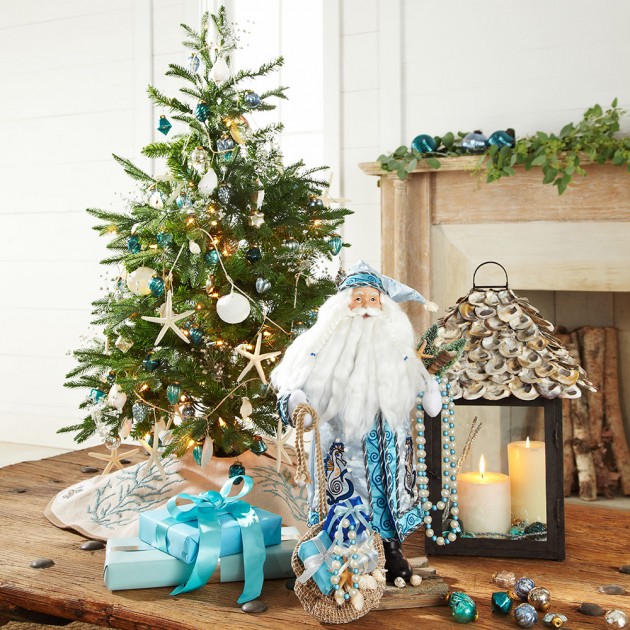 Coastal Christmas White and Blue Interior Design