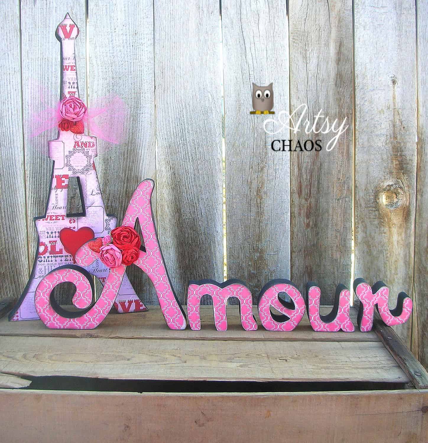 Unfinished Wood EIFFEL TOWER and AMOUR Letters for Valentine 18 Various Wonderful Valentine's Decorations for Your Home (14)