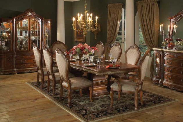 Vintage Chandelier Wooden Floor Traditional Dining Room Design Ideas
