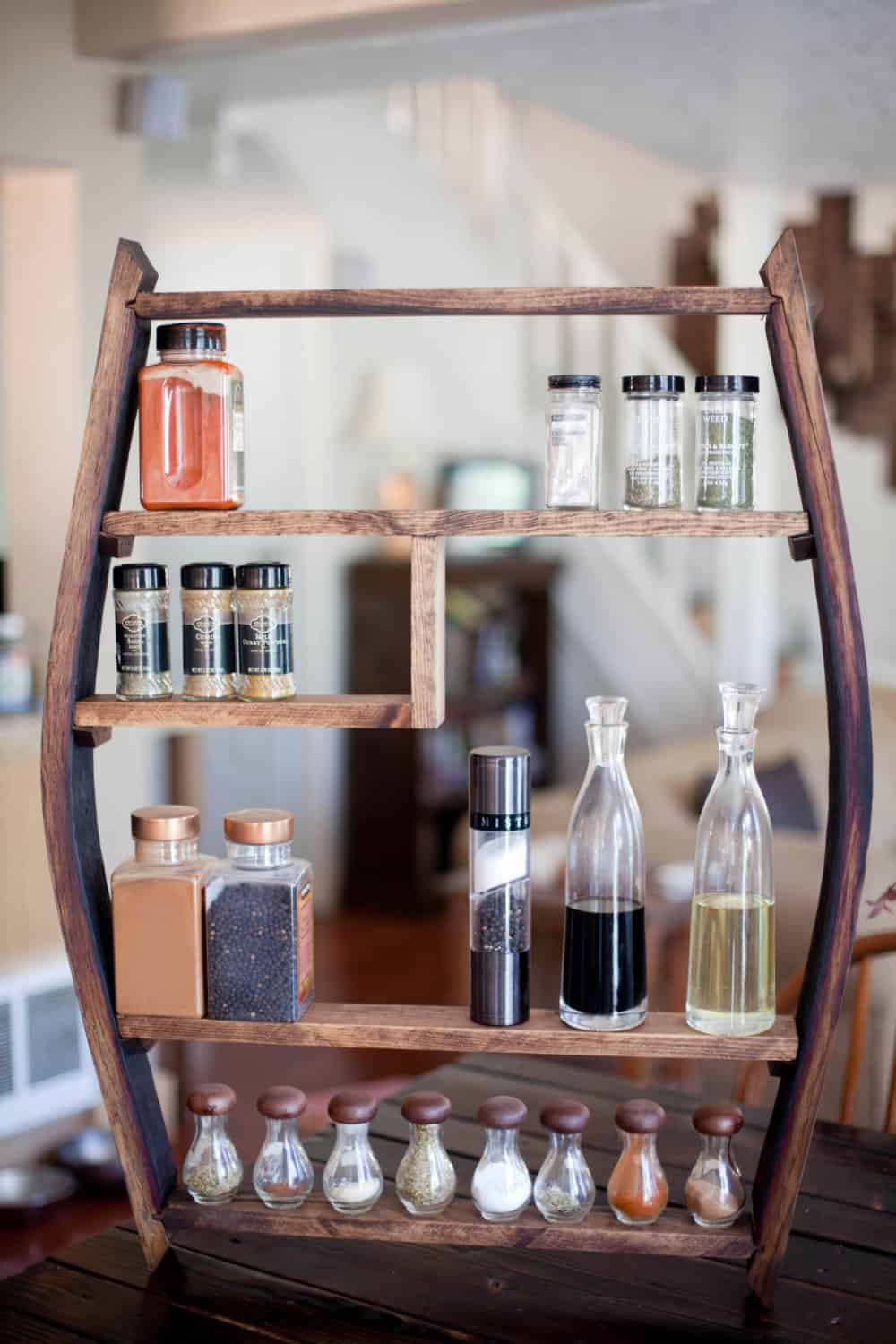 Rustic Designs Wine Barrel Stave Spice Rack 18 DIY Rustic Designs For Your Home and Garden (11)