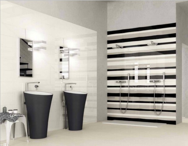 21 Elegant Bathrooms Decorated With Stripes Pattern Tiles
